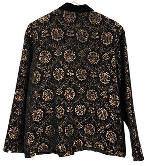 Laura Ashley Black Bronze Tapestry and Velvet Button Up Peacoat Jacket Womens L - Picture 7 of 13